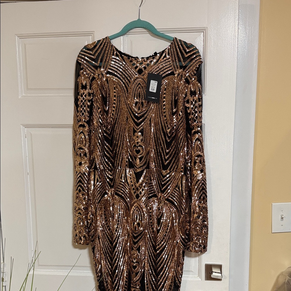 Fashion Nova Black and Gold Sequin Dress